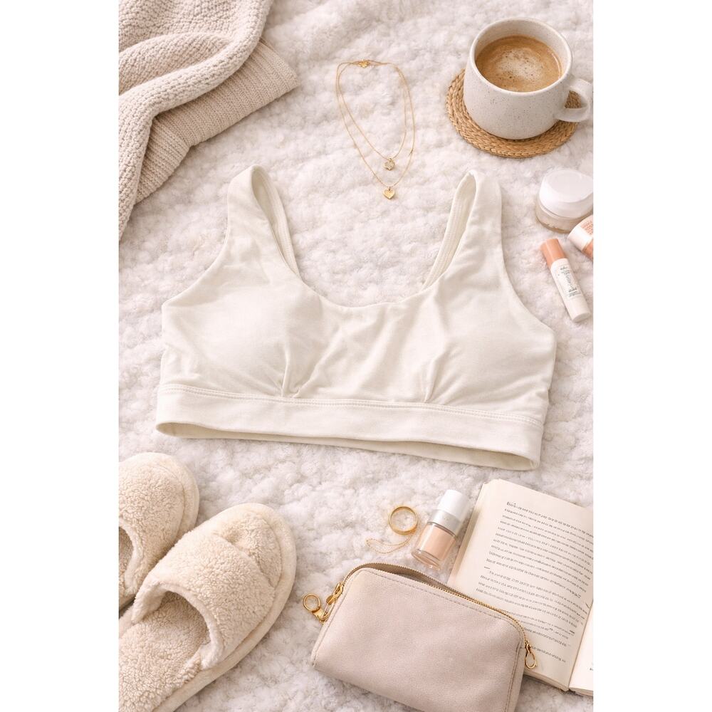 Parade Women's Pullover Scoop Neck Bralette Bra Cotton Off White Size S